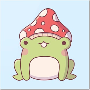 Cute Little Frog With Toadstool Posters and Art